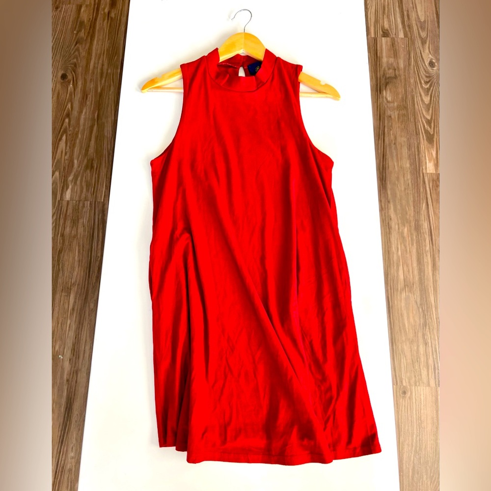 Womens Red Faux Suede Sleeveless Short Fall Dress